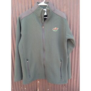 Minnesota Wild Jacket Men Medium Waffle Knit Fleece Green Sweater Full Zip NHL